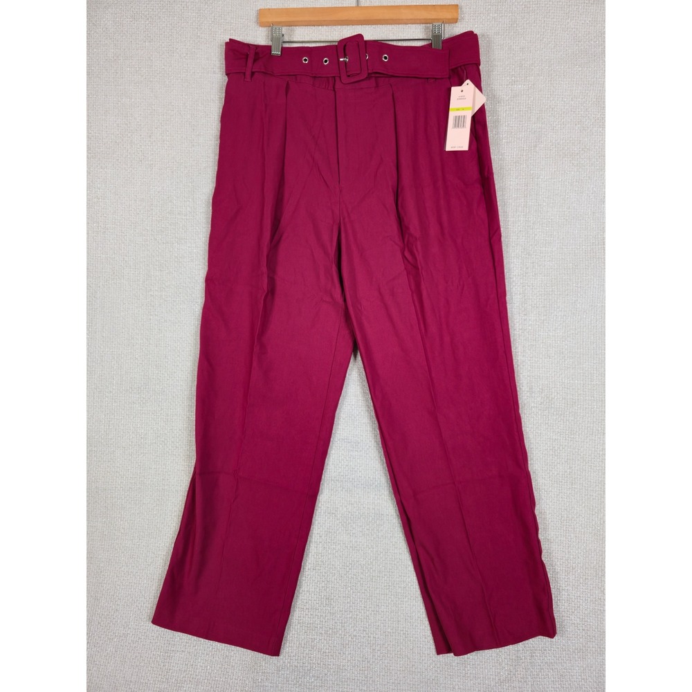 Nanette‎ Lepore Women's Bordeaux Wide Leg Belted Pants Size 14 MSRP $78